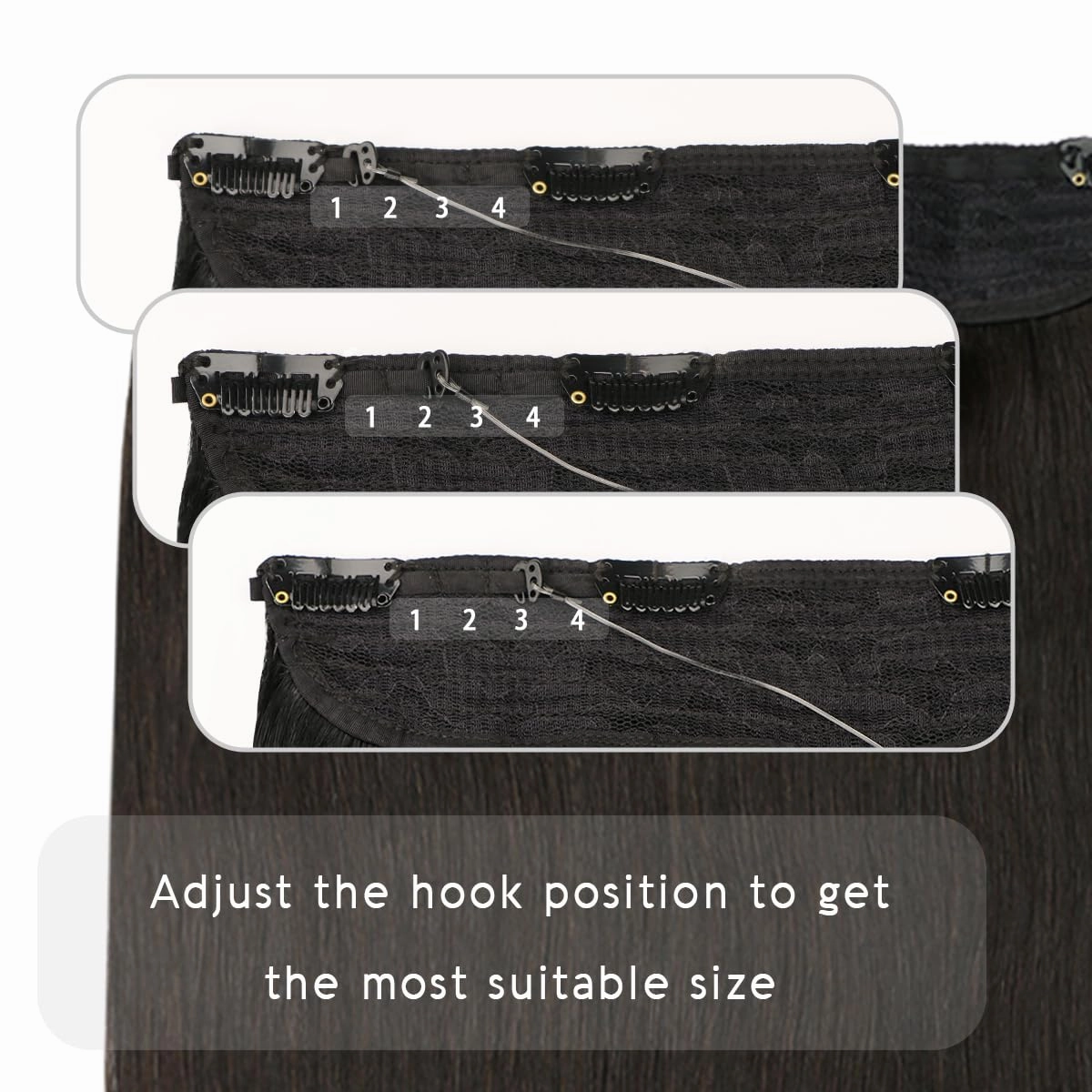 VINBAO Human Hair Extensions Wire Hair Extensions Invisible with Transparent Fish Line Color 1B Natural Black 14 Inch 70g Straight Hairpiece (Wire#1B 14in)