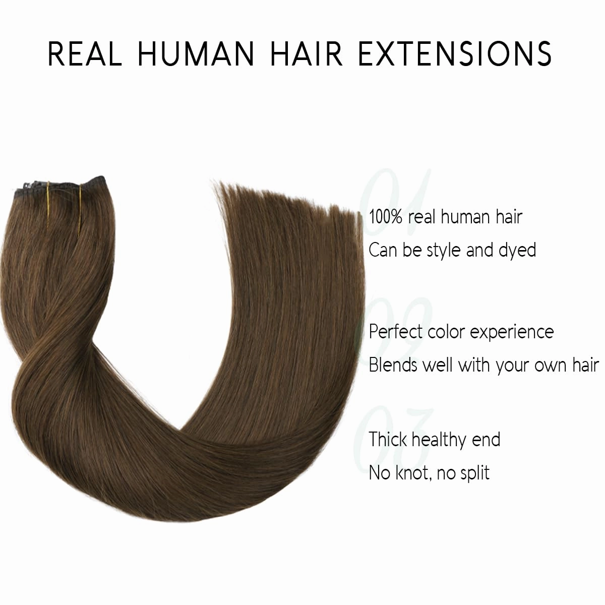 VINBAO Human Hair Extensions Wire Hair Medium Brown 14 Inch 70g Natural Hair Extensions Straight Invisible Hair Extensions with Transparent Fish Line Hairpiece (wire#4 14in)