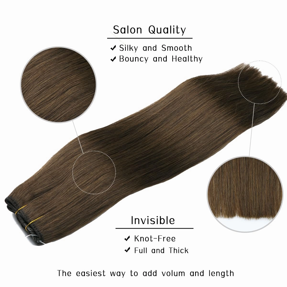 VINBAO Human Hair Extensions Wire Hair Medium Brown 14 Inch 70g Natural Hair Extensions Straight Invisible Hair Extensions with Transparent Fish Line Hairpiece (wire#4 14in)