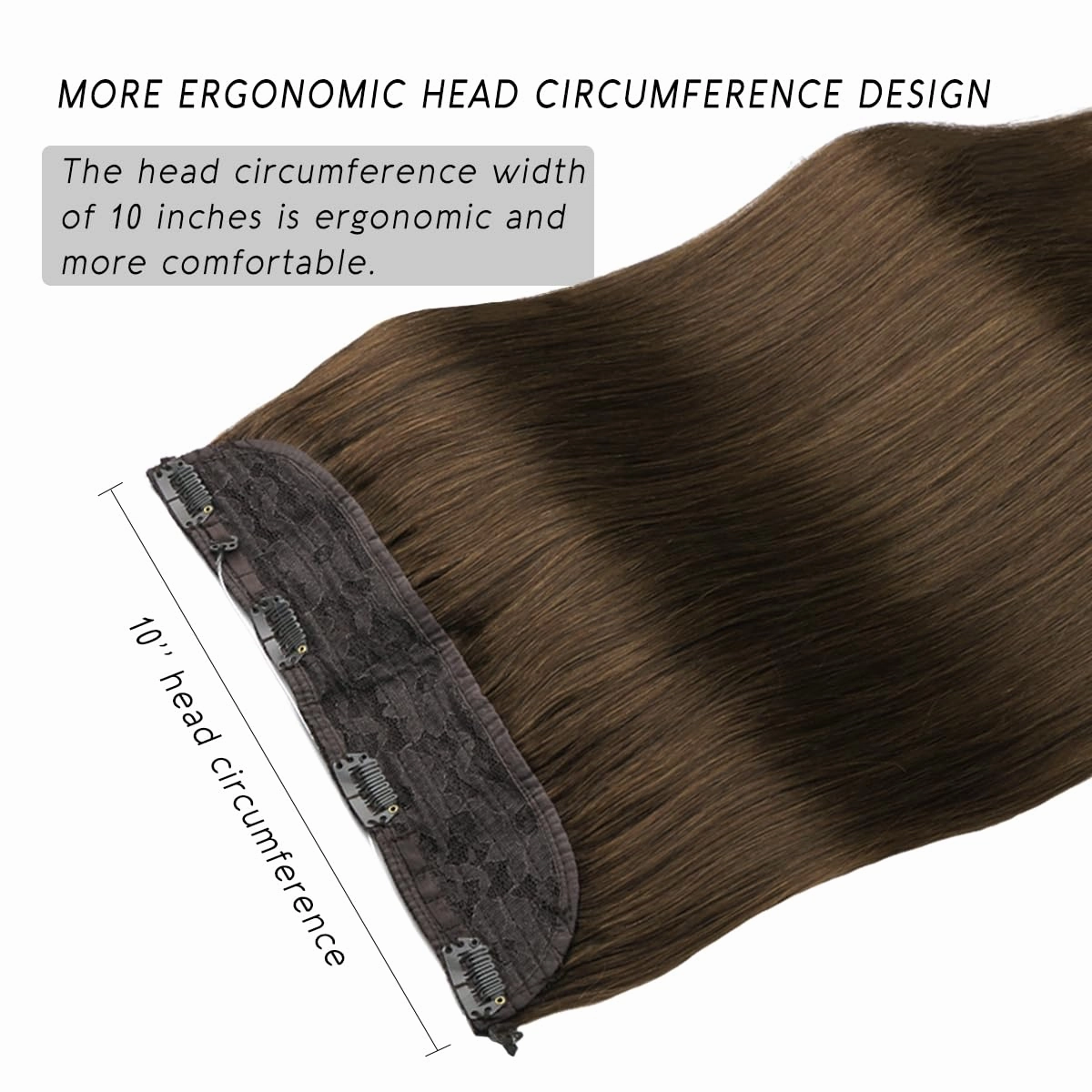 VINBAO Human Hair Extensions Wire Hair Medium Brown 14 Inch 70g Natural Hair Extensions Straight Invisible Hair Extensions with Transparent Fish Line Hairpiece (wire#4 14in)