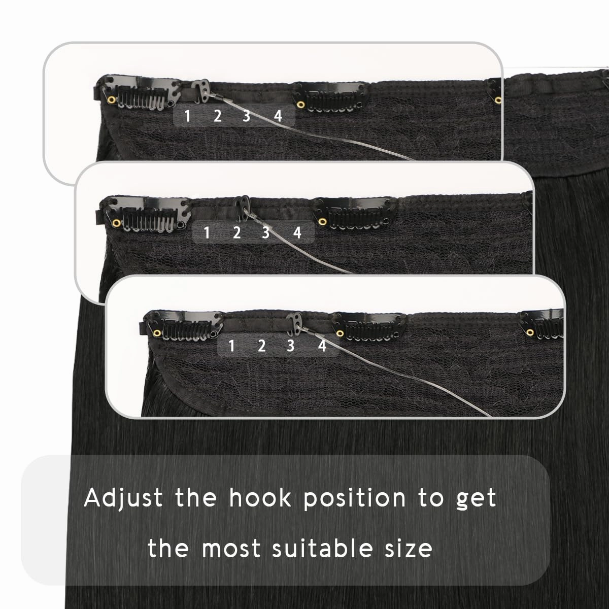 VINBAO Invisible Wire Hair Extensions Real Human Hair #1 Jet Black Transparent Fish Line Wire Human Hair Extensions Silky Straight 14inch 70g (wire#1 14in)