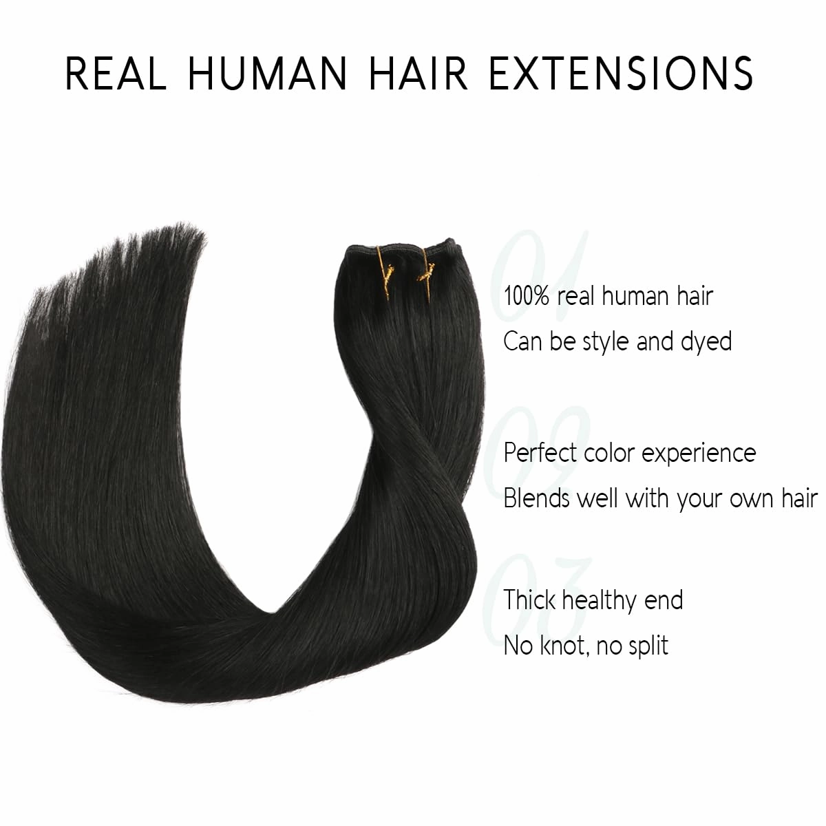VINBAO Invisible Wire Hair Extensions Real Human Hair #1 Jet Black Transparent Fish Line Wire Human Hair Extensions Silky Straight 14inch 70g (wire#1 14in)