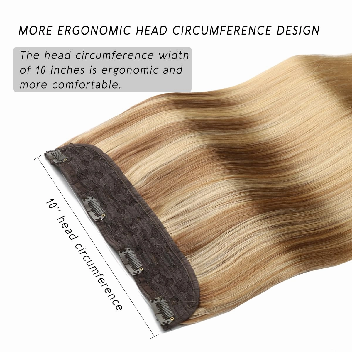 VINBAO Wire Hair Extensions Real Human Hair Balayage Color 10 Golden Brown Fading to 16 Golden Blonde Highlight 16 Blonde Invisible Wire Hair Extensions 14inch 70g (#101616 14in)