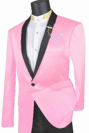 Vinci Men's Shiny Satin Tux Jacket | Slim Fit, One Button, Pink