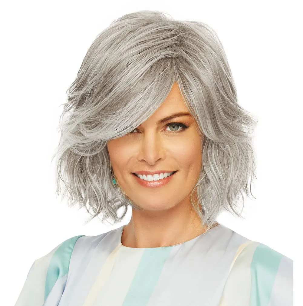 Visionary Full Volume Modern Cropped Bob Wig by Hairuwear, Average Cap, Light Grey