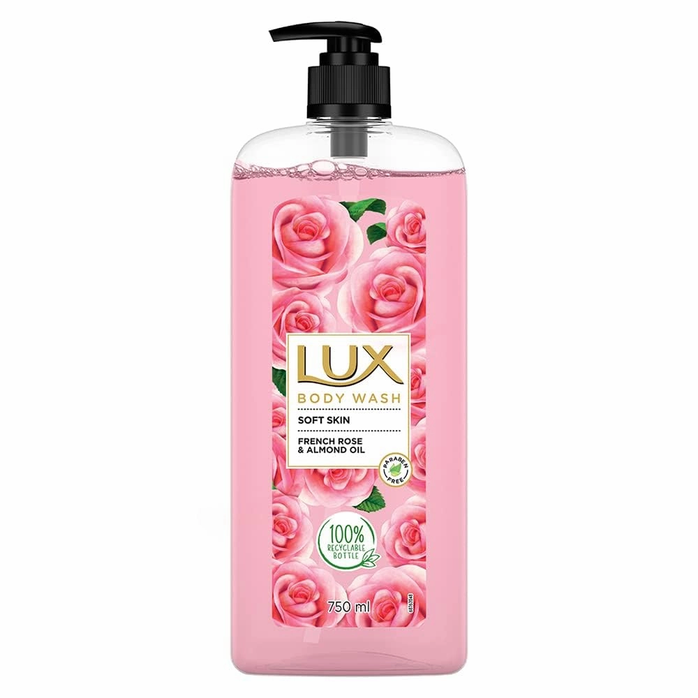 VIVA Body Wash Soft Skin French Rose & Almond Oil Super Saver XL Pump Bottle with Long Lasting Fragrance, Glycerine, Paraben Free, Extra Foam, 750 ml