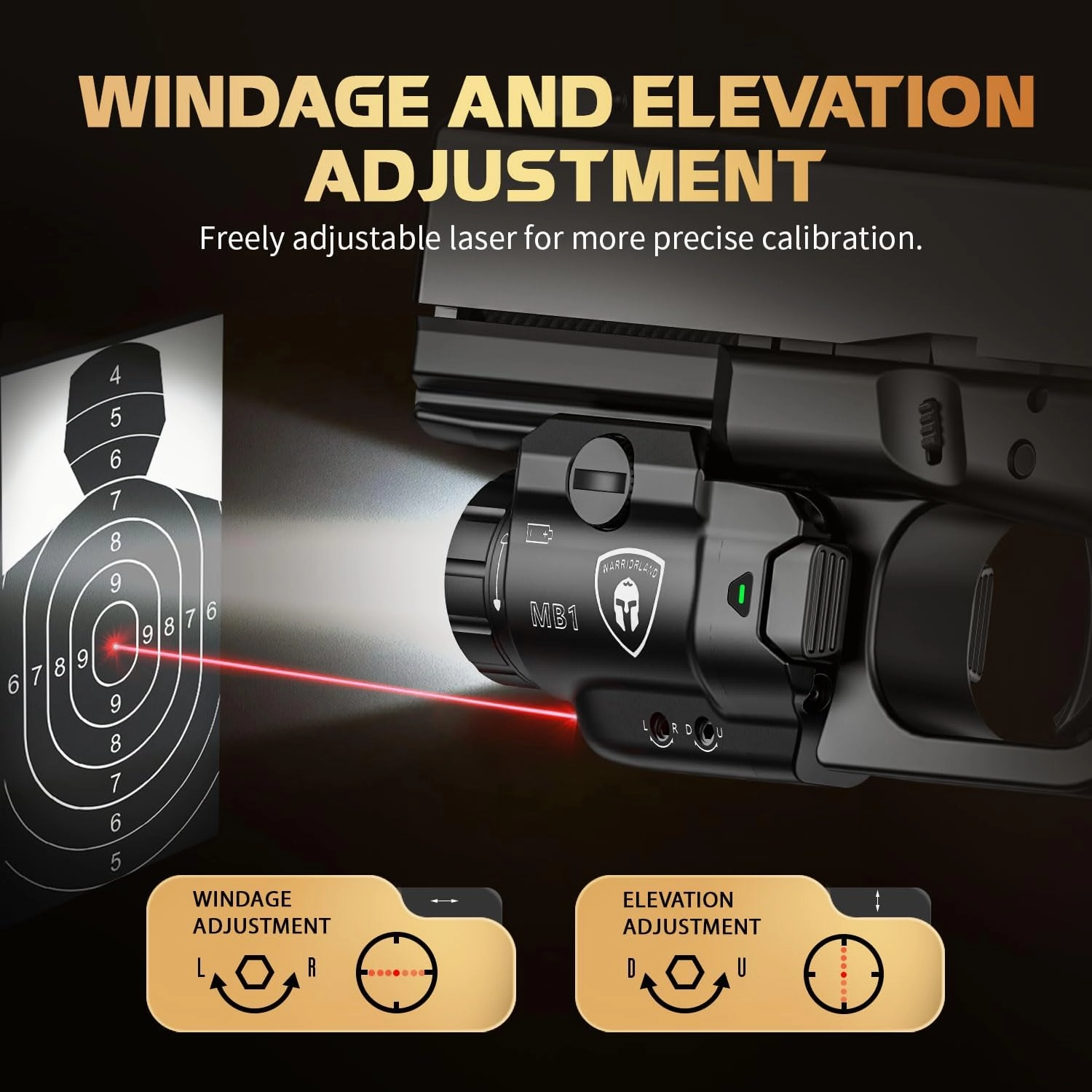 WARRIORLAND MB1 Pistol Light and Holster Combo, Optional for Glock 17/19, Taurus G2C/G3C, Hellcat Pro, S&W SD9VE, Compact 500-Lumen Rail Mounted Tactical Light, Red Laser & White LED, Power Indicator