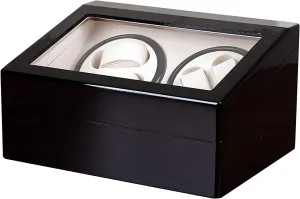 Watch Winder 4 Automatic Watches Watch Turner Box 6 Watch Storages Wood Shell Piano Finish Silent Motor Flexible Watch Pillow Red, (Black)