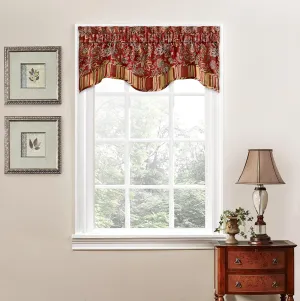Waverly Navarra Farmhouse Scalloped Valance Rod Pocket Window Curtain for Kitchen or Bathroom, 52" x 16", Crimson
