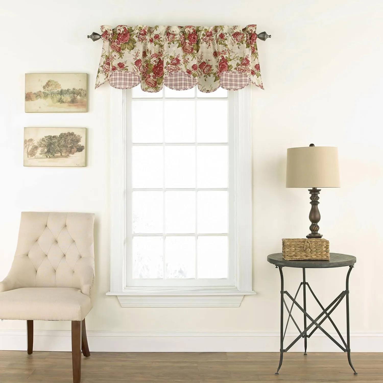 Waverly Norfolk Modern Farmhouse Floral Rod Pocket Valance for Windows in Bedroom, Kitchen, or Living Room, 60" x 16", Tea Stain