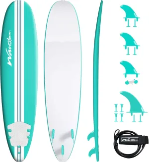 Wavestorm-15th Anniversary Edition Soft Top Foam 8ft Surfboard | for Beginners and All Levels | Includes Accessories | Leash and Multiple Fin Options, Turquoise pinline