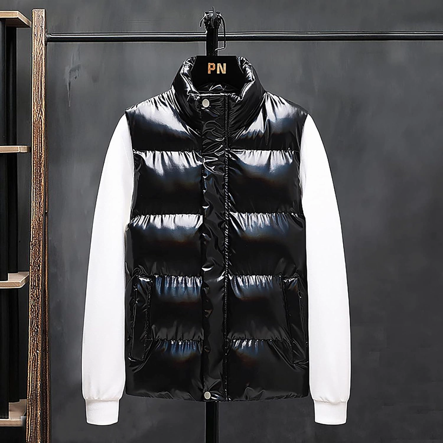 WENKOMG1 Mens Shinning Puffer Vest,Sleeveless Winter Fall Reflective Padded Down Outerwear Lightweight Packable Vest