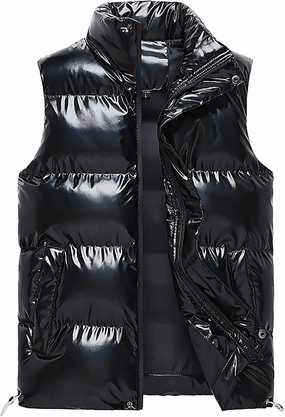WENKOMG1 Mens Shinning Puffer Vest,Sleeveless Winter Fall Reflective Padded Down Outerwear Lightweight Packable Vest
