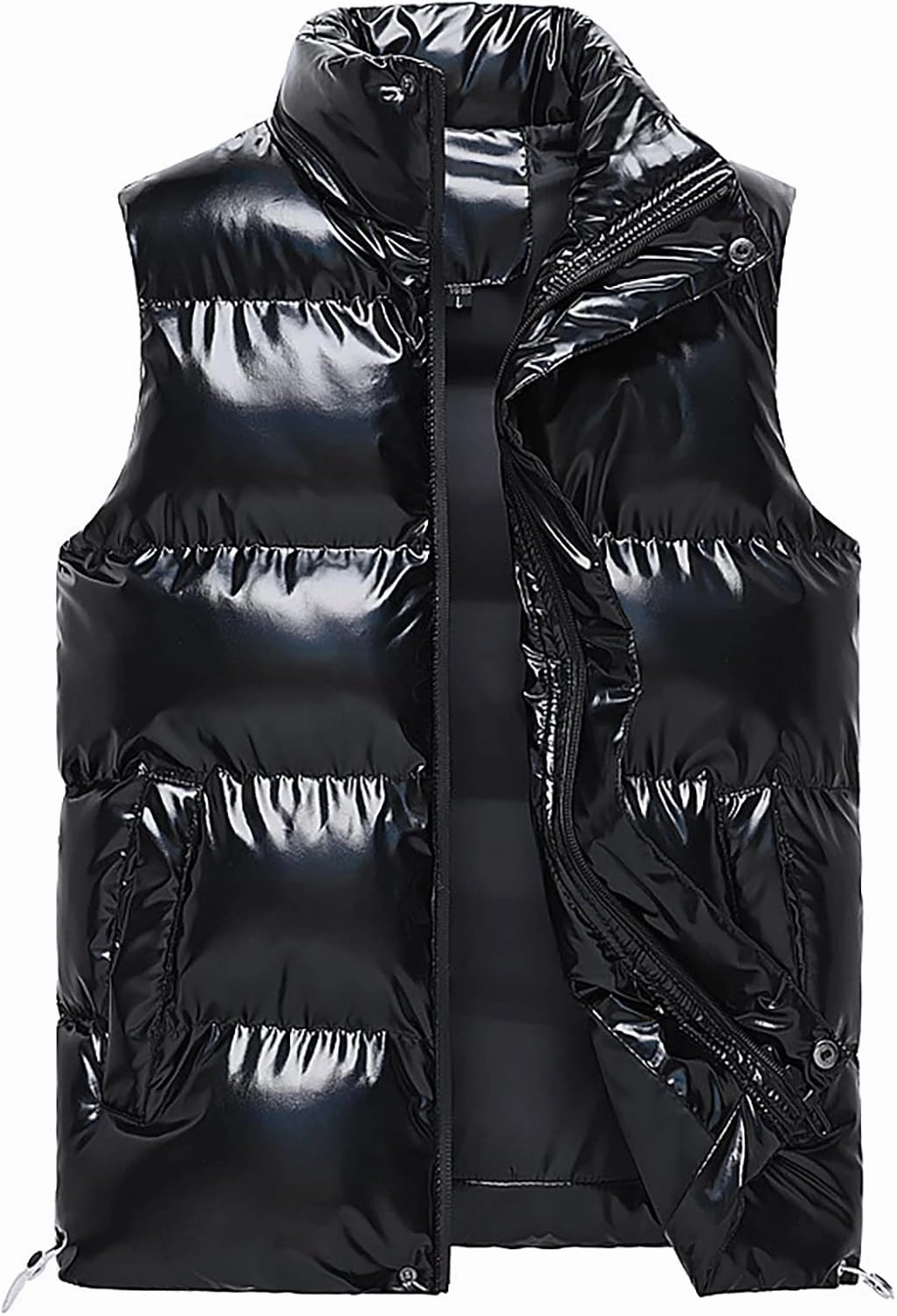 WENKOMG1 Mens Shinning Puffer Vest,Sleeveless Winter Fall Reflective Padded Down Outerwear Lightweight Packable Vest