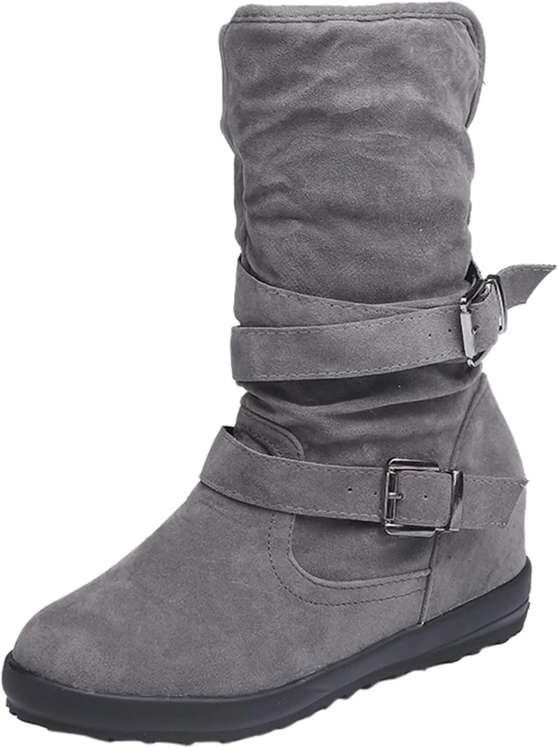 Western Cowboy Booties Side Zipper Wide Calf Ankle Boots Comfy Winter Fall Walking Hiking Travel Shoes with Buckle Strap Classic Pull On Tabs Stylish Suede Party Boots for Women