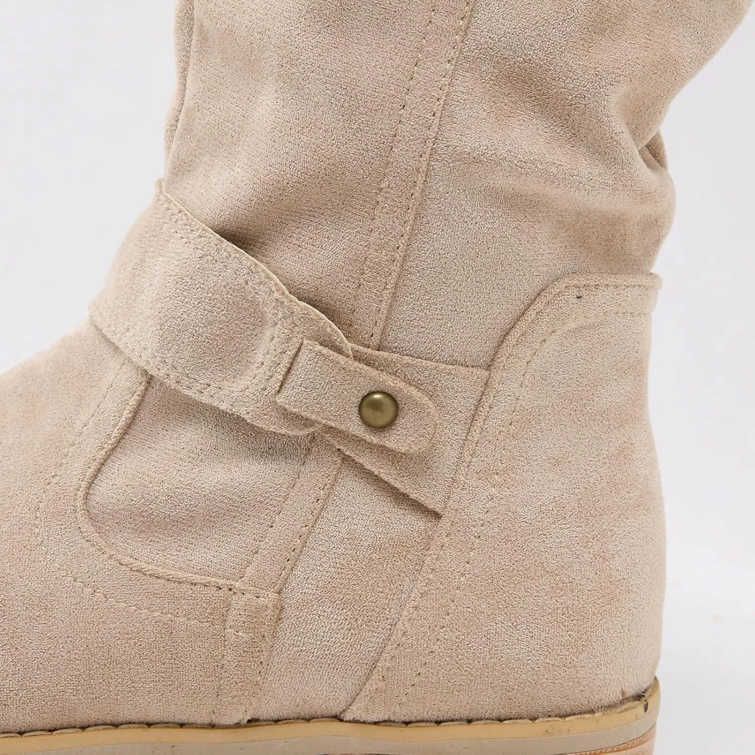 Western Cowboy Booties Side Zipper Wide Calf Ankle Boots Comfy Winter Fall Walking Hiking Travel Shoes with Buckle Strap Classic Pull On Tabs Stylish Suede Party Boots for Women