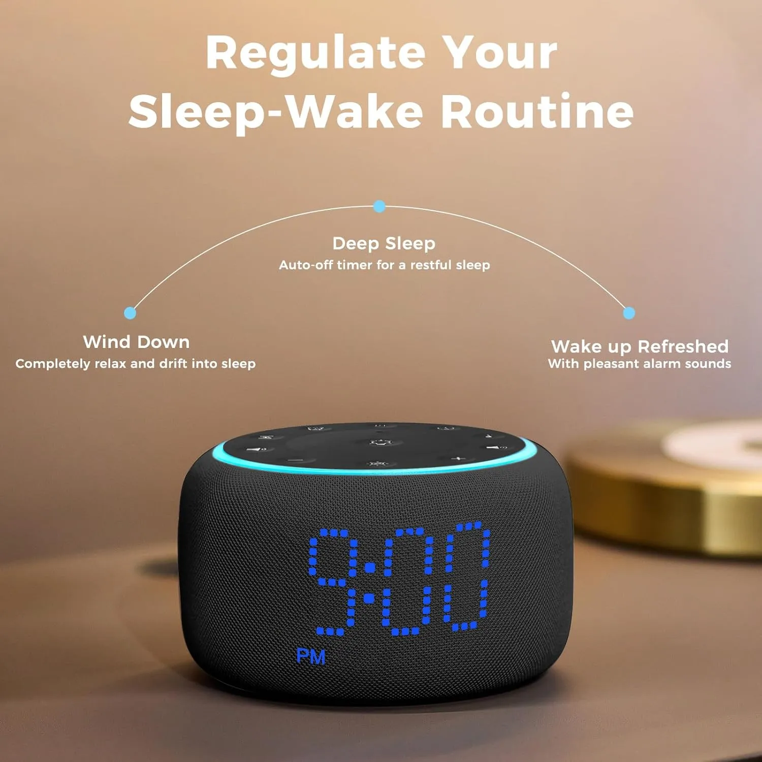 White Noise Machine Alarm Clock for Bedrooms - 5W Stereo Bluetooth Speaker - 24 Soothing Sounds - 9 Night Lights - Auto-Dimmable Digital Alarm Clock Sound Machine for Sleeping