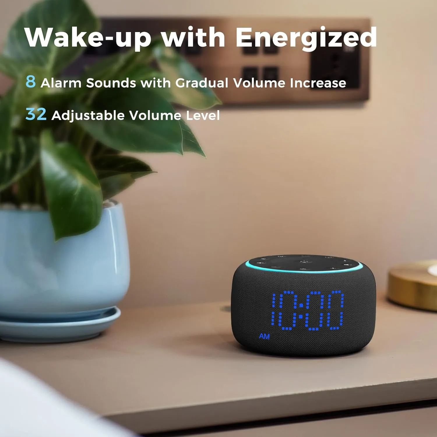 White Noise Machine Alarm Clock for Bedrooms - 5W Stereo Bluetooth Speaker - 24 Soothing Sounds - 9 Night Lights - Auto-Dimmable Digital Alarm Clock Sound Machine for Sleeping