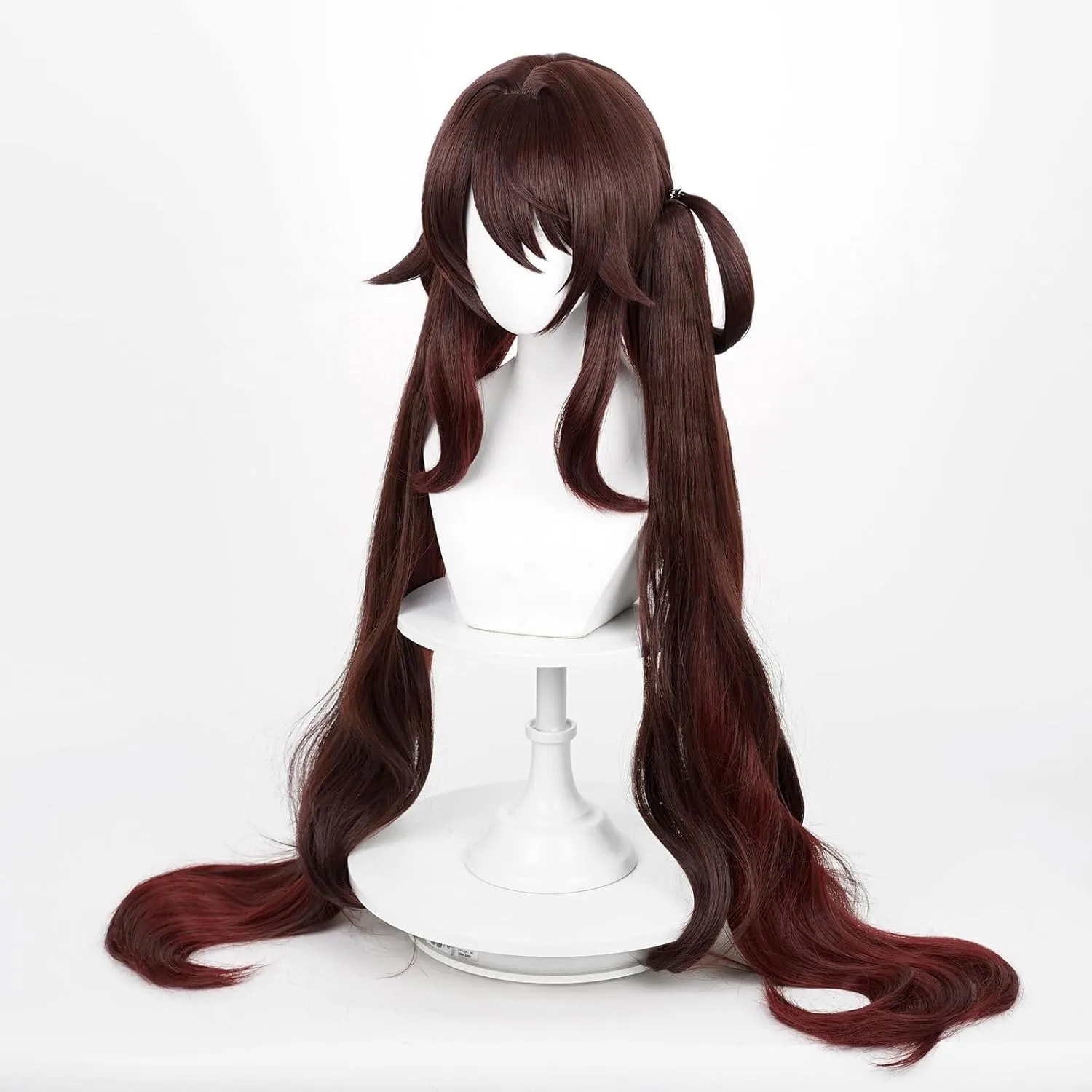 Wiggy Mermaid Hu Tao Cosplay Wig Brown Ponytail Wig Pigtails with Cap for Halloween Costume Party