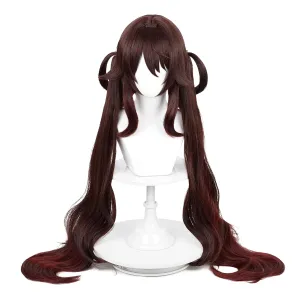Wiggy Mermaid Hu Tao Cosplay Wig Brown Ponytail Wig Pigtails with Cap for Halloween Costume Party