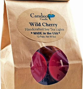 Wild Cherry Scented - Soy Tealight Candles, 12 Pack - Highly Scented - Handmade in The USA - Candeo Candle - Summer Scents