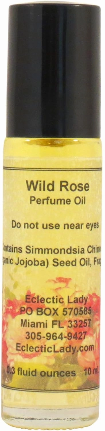 Wild Rose Perfume Oil, 0.3 Oz Portable Roll-On Fragrance with Long-Lasting Scent, Delightful Essential Oils and Jojoba Oil For Daily Use