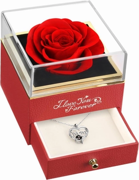 WILDLOVE Preserved Real Red Rose with Mom Necklace - Gifts for Mothers Day, Christmas, Birthday Gifts for Mom - Long Lasting Forever Flowers Best Presents for Moms