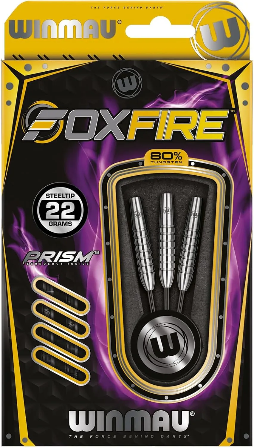 Winmau Foxfire 90% Tungsten Darts with Prism Flights and Shafts (Stems) Steel & Soft Tips