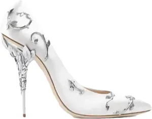 Women Luxury Leaves Metal Heel Pumps Pointed Toe Stiletto High Wedding Bride Shoes Floral Thin Heels Elegant Slip-On