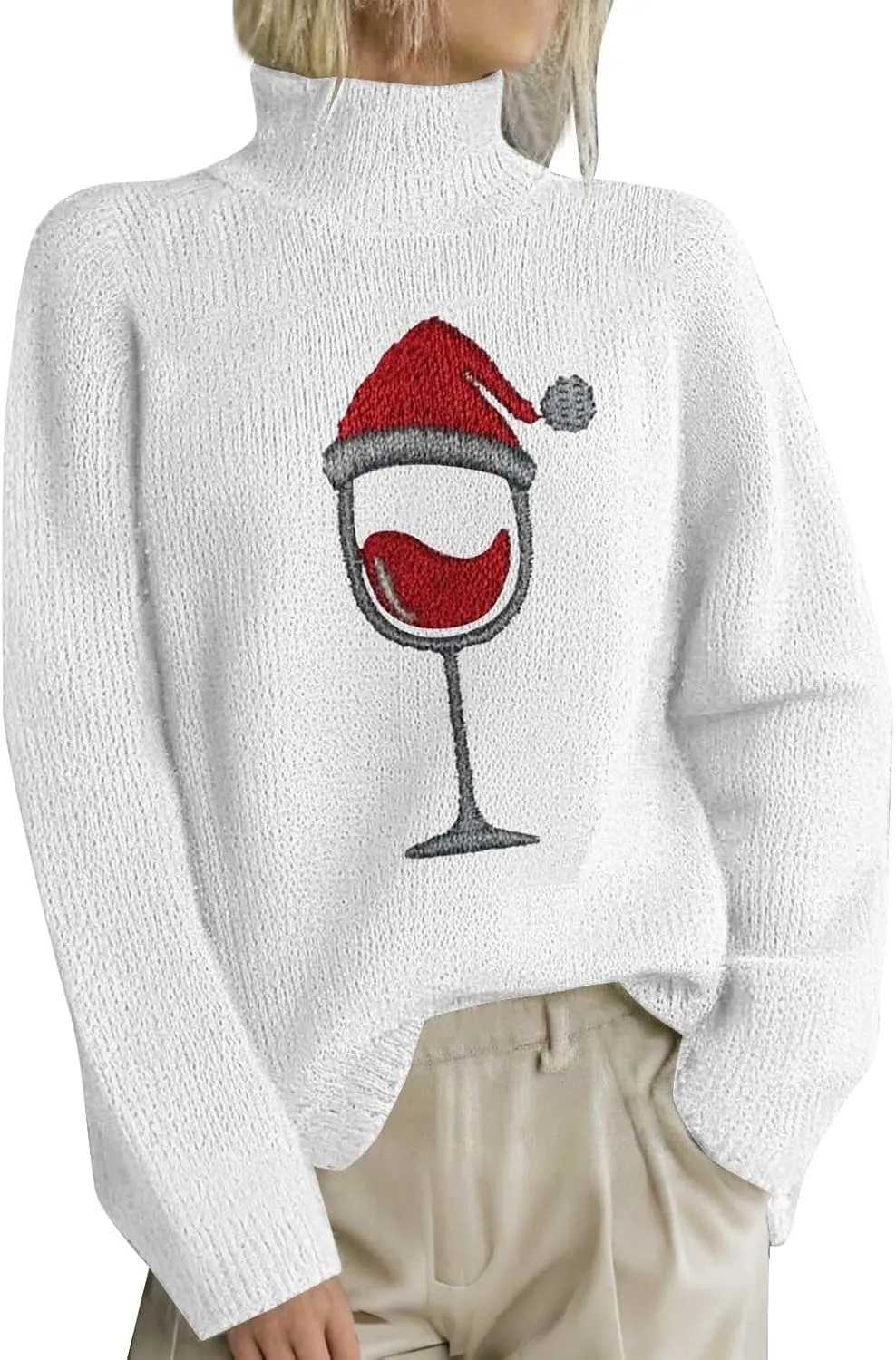 Women Merry Christmas Sweaters Turtleneck Long Sleeve Print Knitted Pullover Y2K Christmas Sweater Hoilday Tops