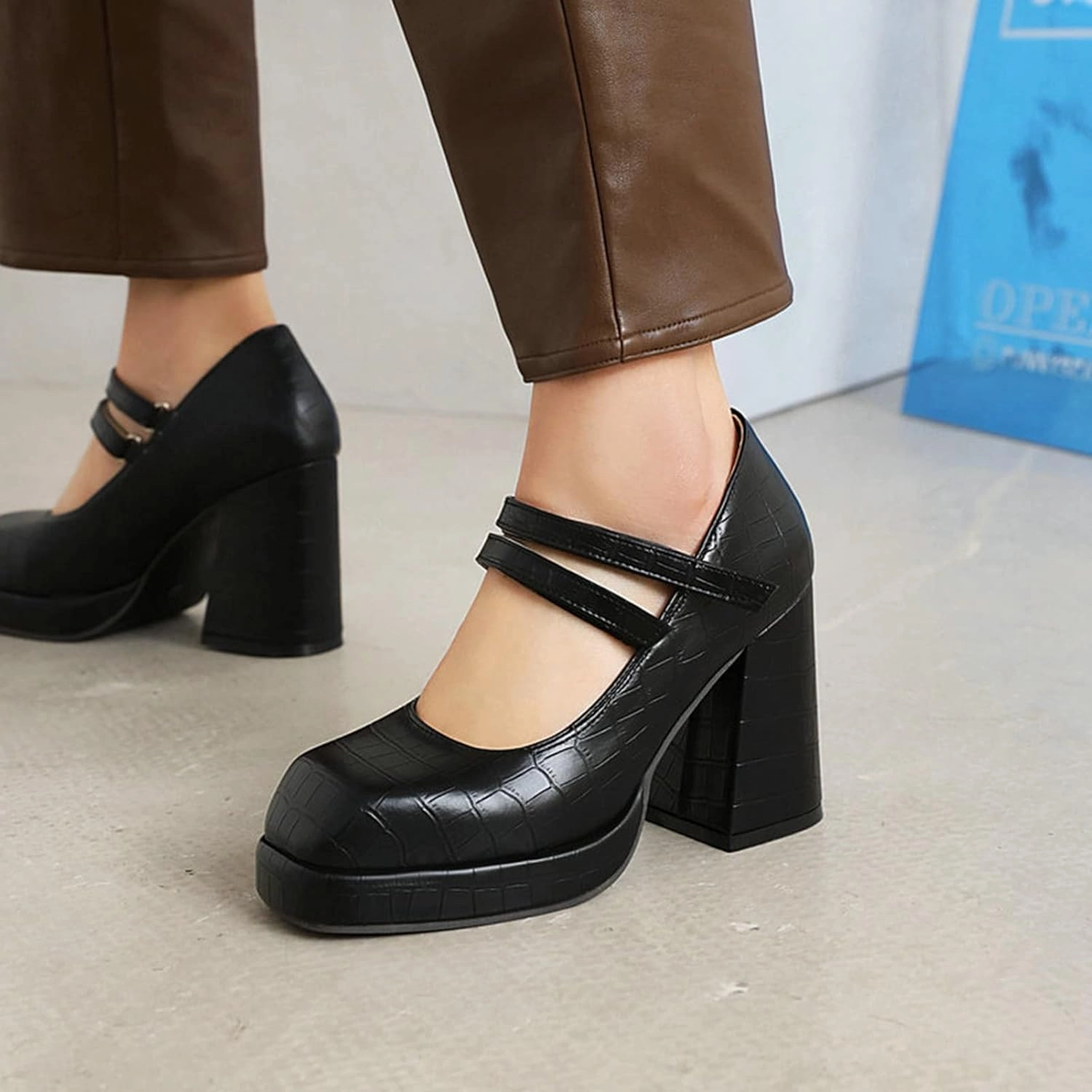 Women Platform Mary Jane Chunky High Heel Pumps Retro Double Ankle Strap Cosplay Uniform Dress Shoes
