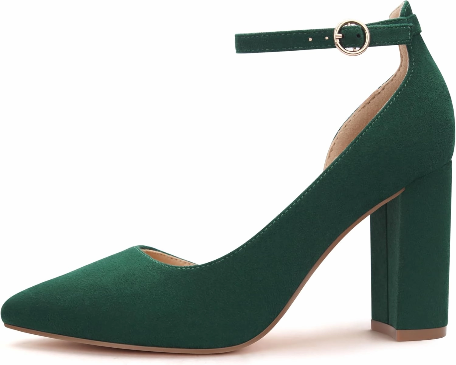 Women's Closed Toe Pumps 3-Inch Chunky Heels Pumps Ankle Strap Dress Wedding Shoes