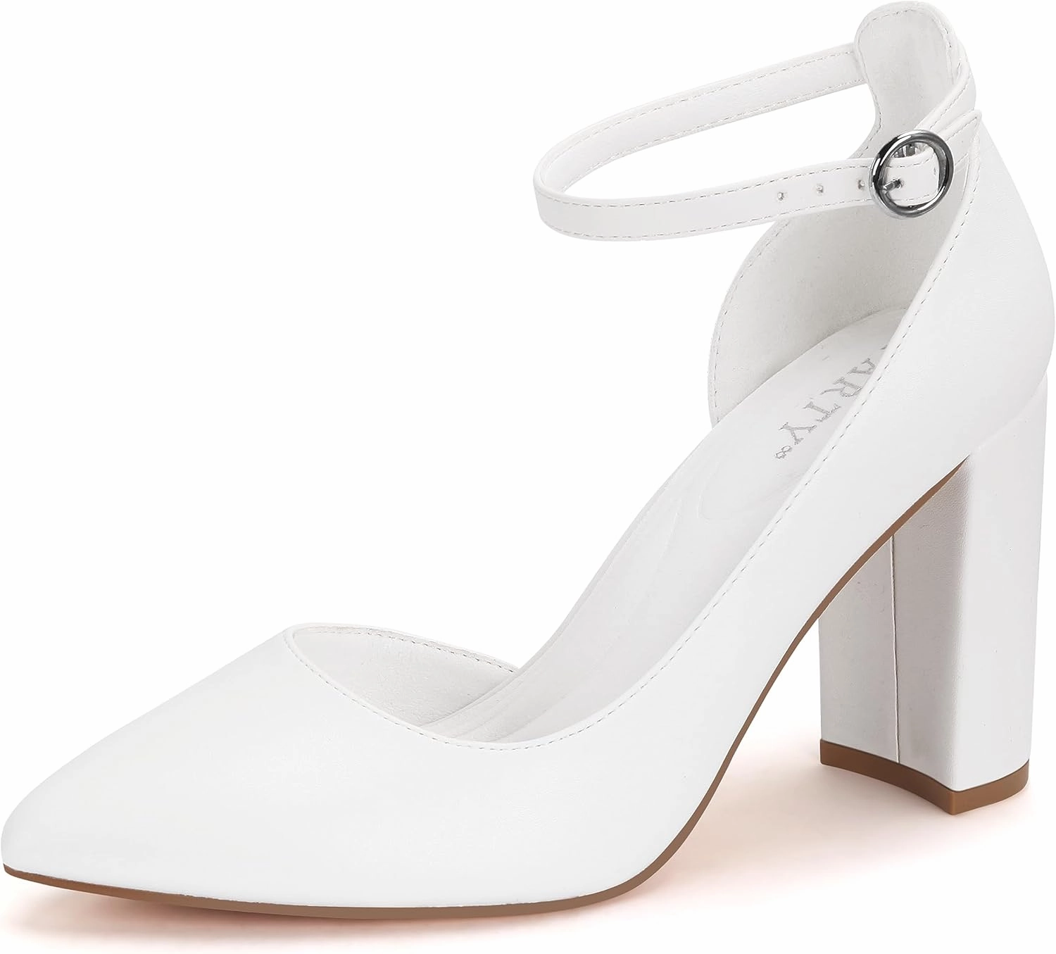 Women's Closed Toe Pumps 3-Inch Chunky Heels Pumps Ankle Strap Dress Wedding Shoes
