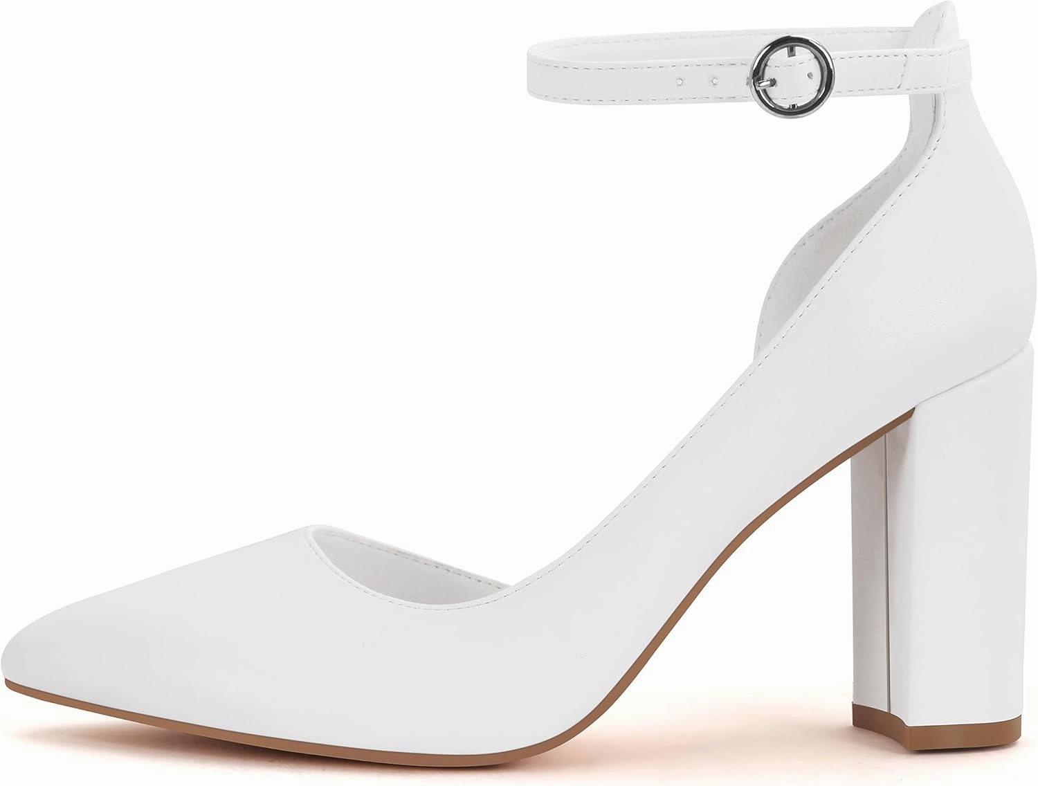 Women's Closed Toe Pumps 3-Inch Chunky Heels Pumps Ankle Strap Dress Wedding Shoes