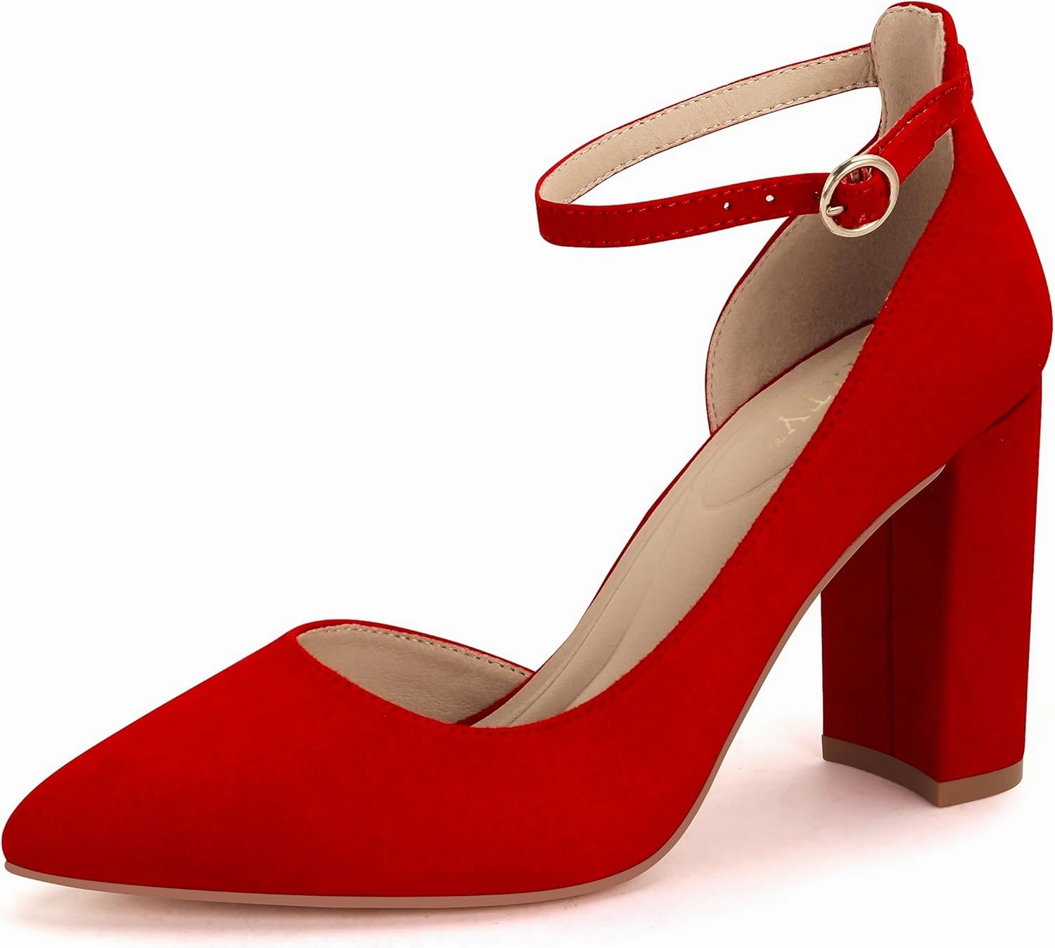Women's Closed Toe Pumps 3-Inch Chunky Heels Pumps Ankle Strap Dress Wedding Shoes