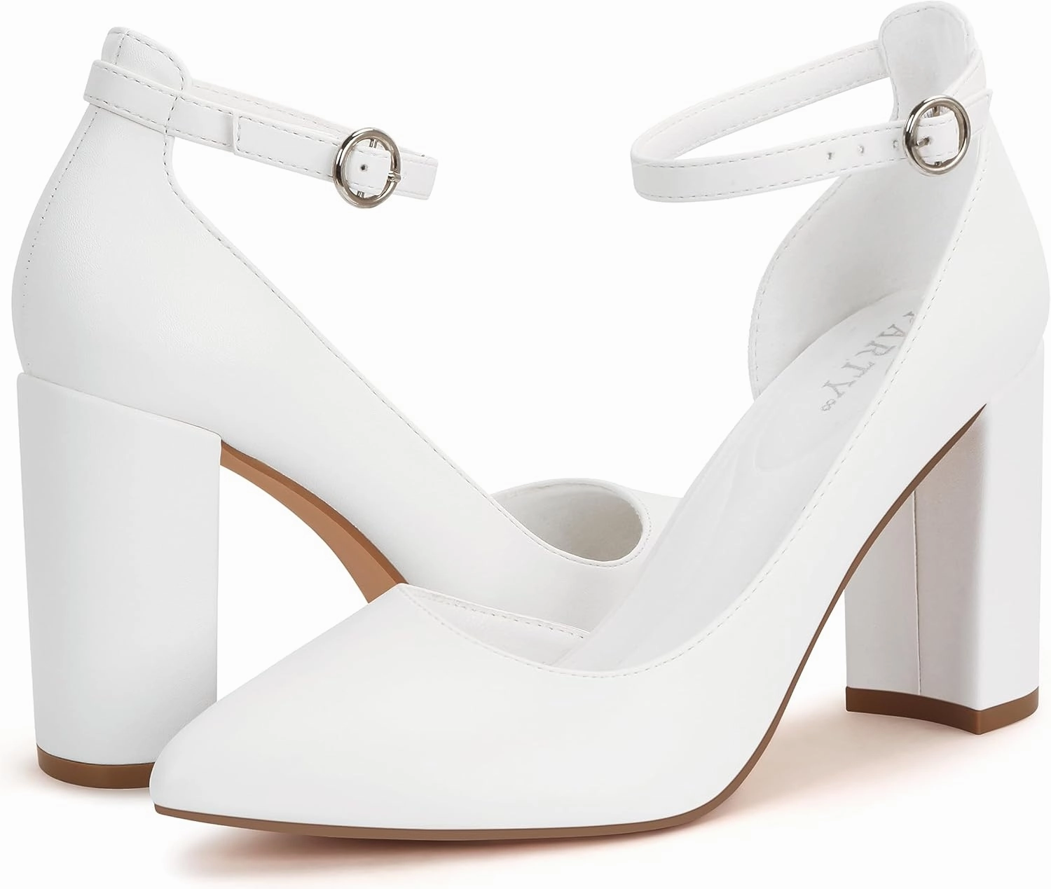 Women's Closed Toe Pumps 3-Inch Chunky Heels Pumps Ankle Strap Dress Wedding Shoes