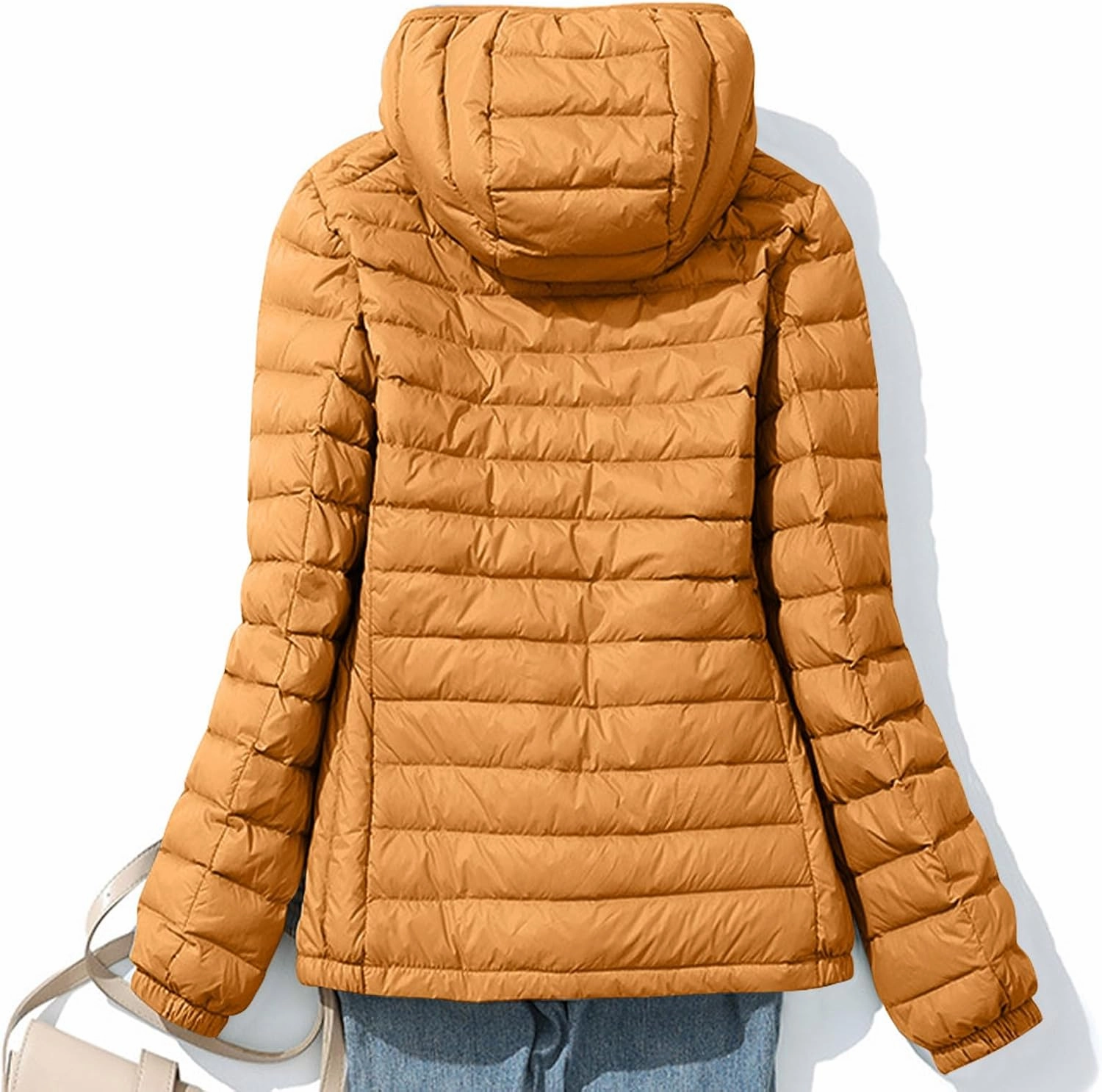 Women's Down Jacket Packable Lightweight Hooded Short Puffer Coat Padded Puffy Jackets with Detachable Hood