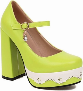 Women's Fashion Chunky High Heel Pumps Platform Ankle Strap Square Toe Lolita Party Mary Jane Shoes