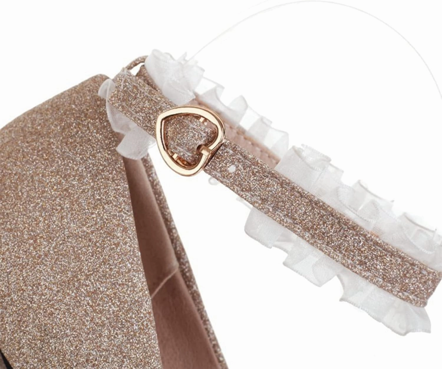 Women's Glitter Platform High Heel Pumps Sweet Bow Lace Round Toe Ankle Strap Fashion Lolita Shoes