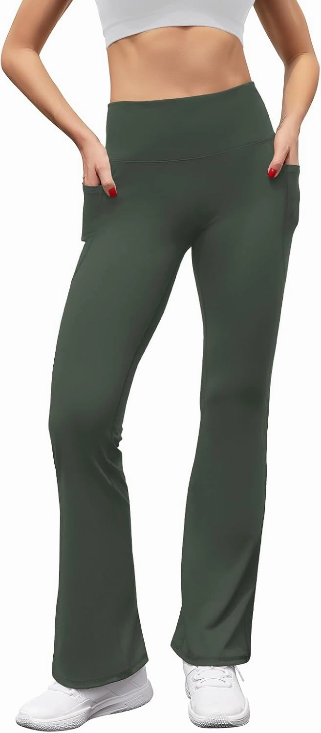 Women's High Waist Flare Yoga Pants Tummy Control Casual Bootcut Leggings with Side Pockets