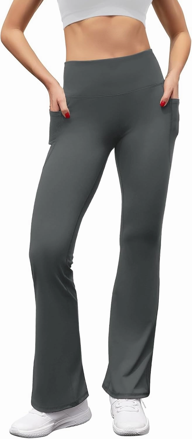 Women's High Waist Flare Yoga Pants Tummy Control Casual Bootcut Leggings with Side Pockets