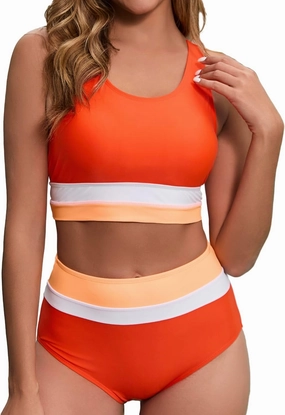 Women's High Waisted Bikini Sets Two Piece Swimsuit Color Block Sporty Athletic Moderate Coverage Bathing Suits