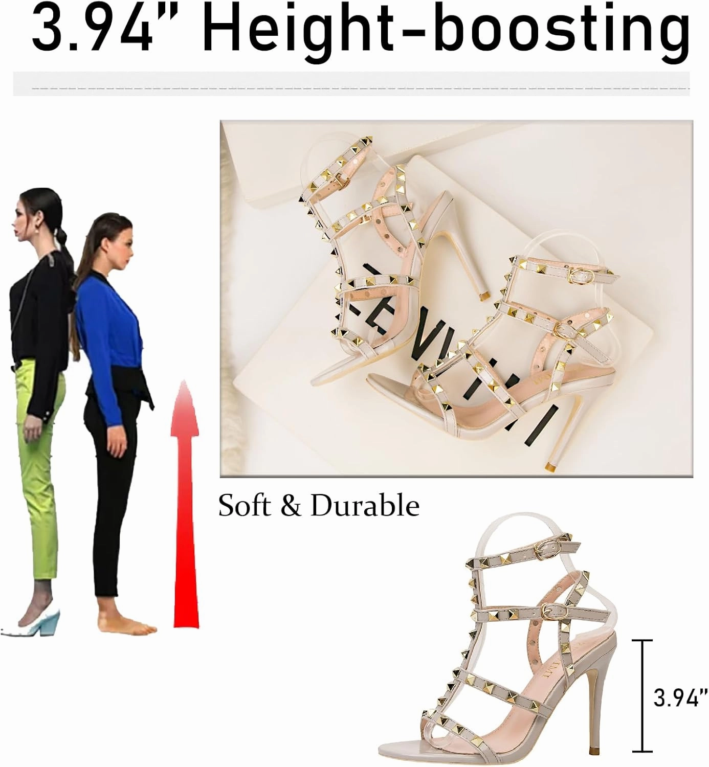 Women's Studded Strappy Leather Stiletto Heels Sandals with Adjustable Ankle Buckle Sexy Open Pointed Toe Fashion T-Strap Roman High Heel Pumps for Party Prom Dress Shoes