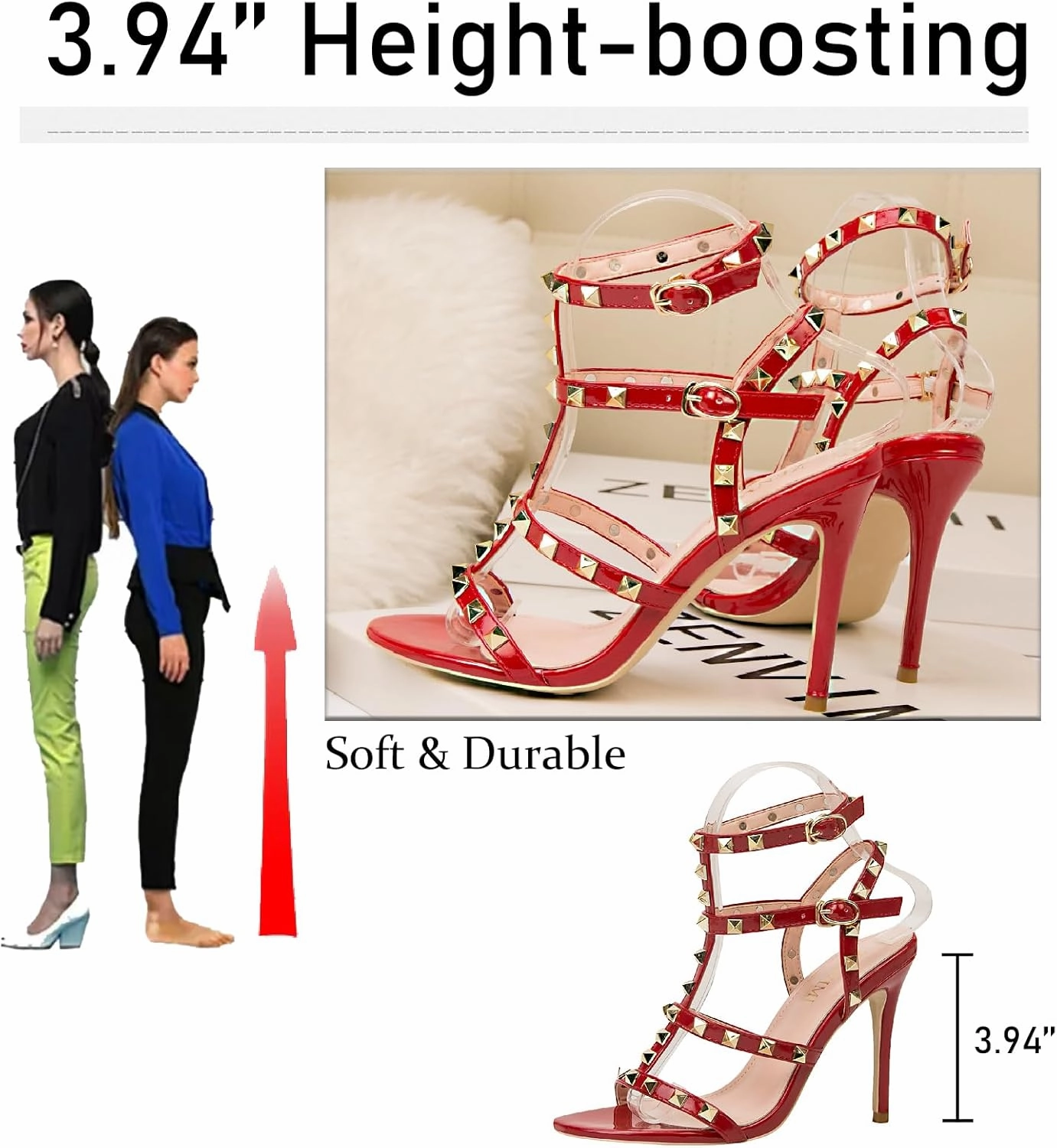 Women's Studded Strappy Leather Stiletto Heels Sandals with Adjustable Ankle Buckle Sexy Open Pointed Toe Fashion T-Strap Roman High Heel Pumps for Party Prom Dress Shoes