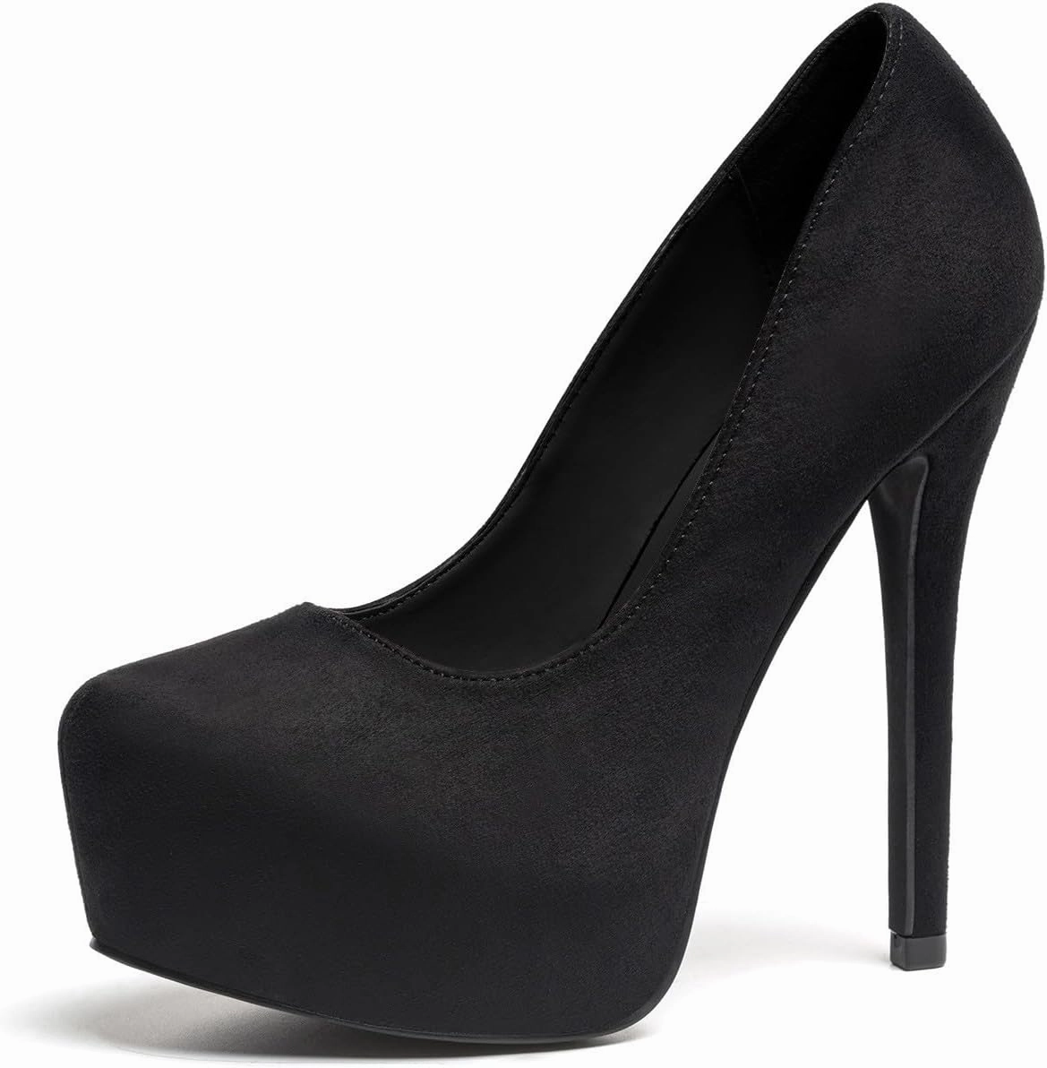 Women's Suede Stiletto Round Toe Platform Sexy Party Pumps Slip On Fashion 5.43 in Slip On Super High Heel Prom Wedding Dress Shoes