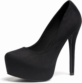 Women's Suede Stiletto Round Toe Platform Sexy Party Pumps Slip On Fashion 5.43 in Slip On Super High Heel Prom Wedding Dress Shoes
