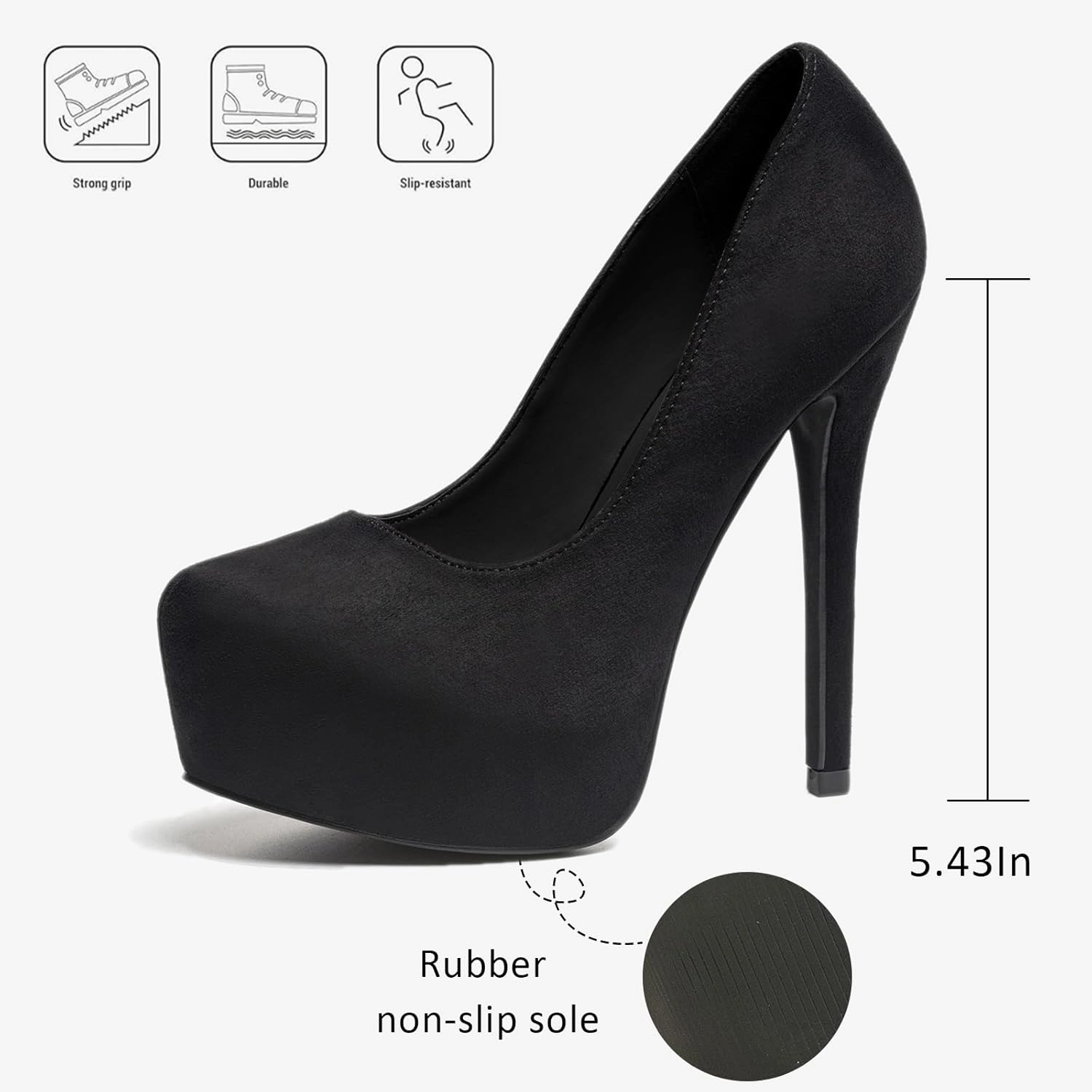 Women's Suede Stiletto Round Toe Platform Sexy Party Pumps Slip On Fashion 5.43 in Slip On Super High Heel Prom Wedding Dress Shoes