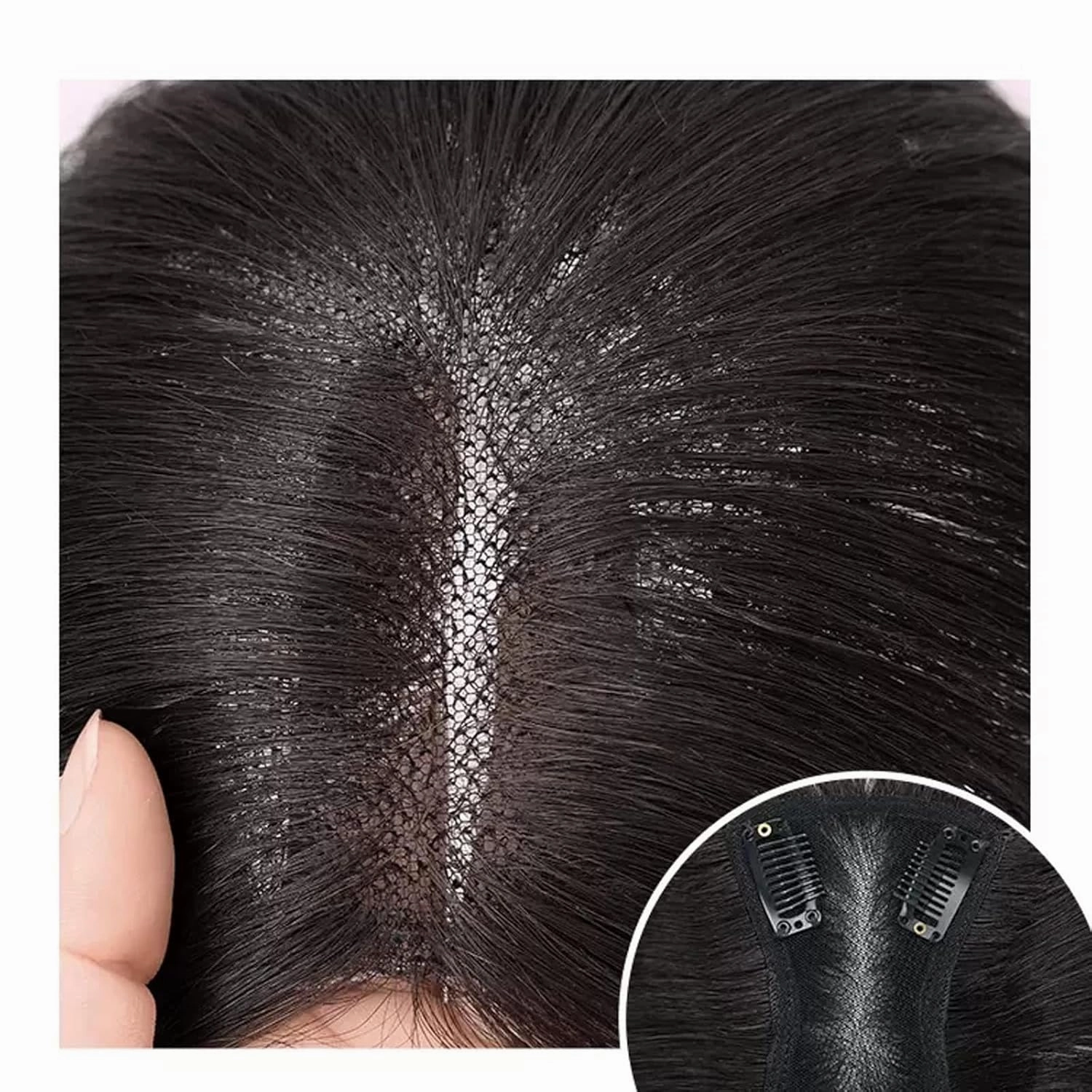 Women's Wig Wig Piece Female Head of Hair Patch Piece Cover White Hair Real Hair Real Hair Fluffy Increase Hair Volume Wig Piece Women's Wigs Hair Piece(05-(7x8) 25CM black)