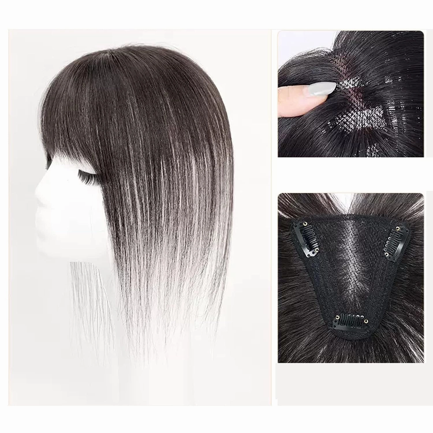 Women's Wig Wig Piece Real Hair to Cover Gray Hair Thin Head of Hair Patch Piece Real Hair Fluffy Increase Hair Volume Fake Bangs Women's Wigs Hair Piece(07-(12-13) 30CM-black)