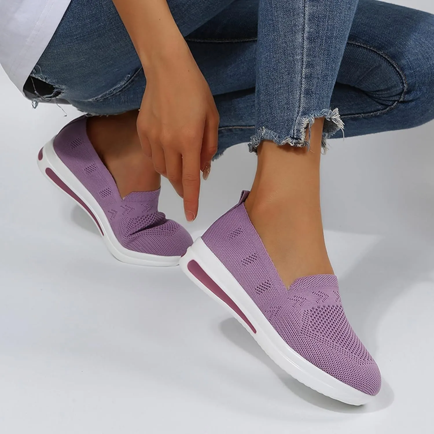 Womens Canvas Slip On Shoes Casual Walking Sneakers Lightweight Flat Fashion Comfortable Elastic Loafers Non Slip